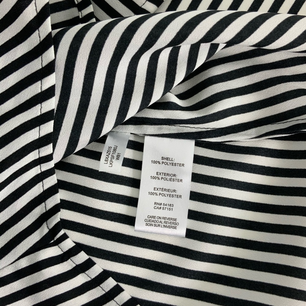 KARL LAGERFELD Paris Sleeveless Black White Vertical Striped Tank Top Ruffle M18 - Picture 7 of 8
